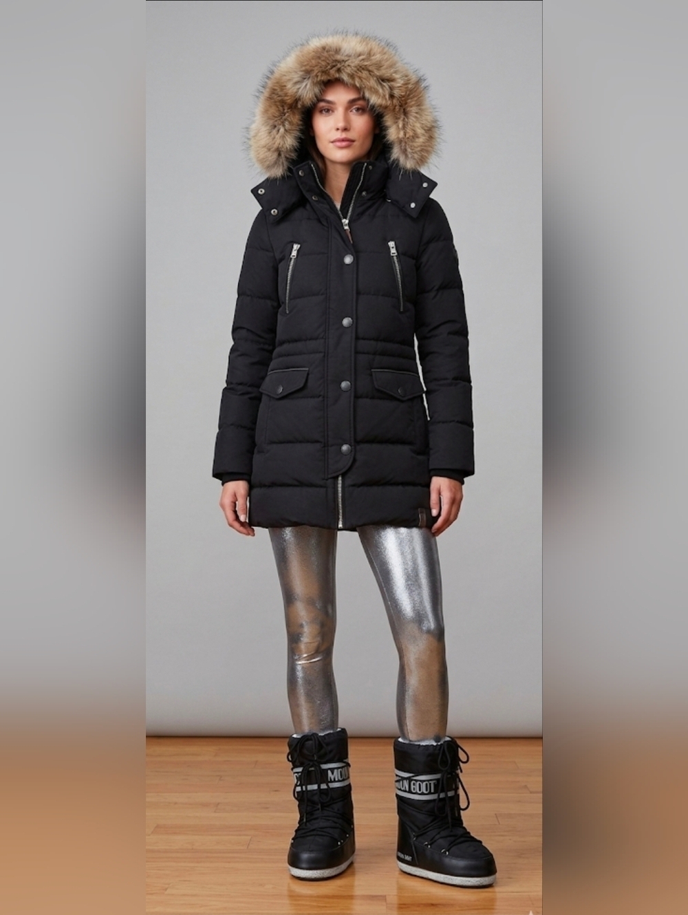 RUDSAK Black Puffer Jacket with Faux Fur Hood Sz XS